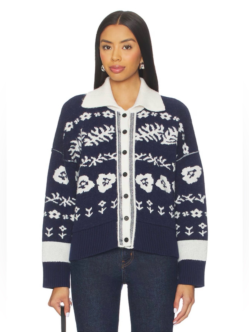 Free People Shelby Cardigan Floral Blue & White